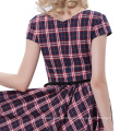 Belle Poque Retro Vintage Grid Pattern Kappe Hülse V-Ausschnitt 50s Swing Party Kleid BP000281-1